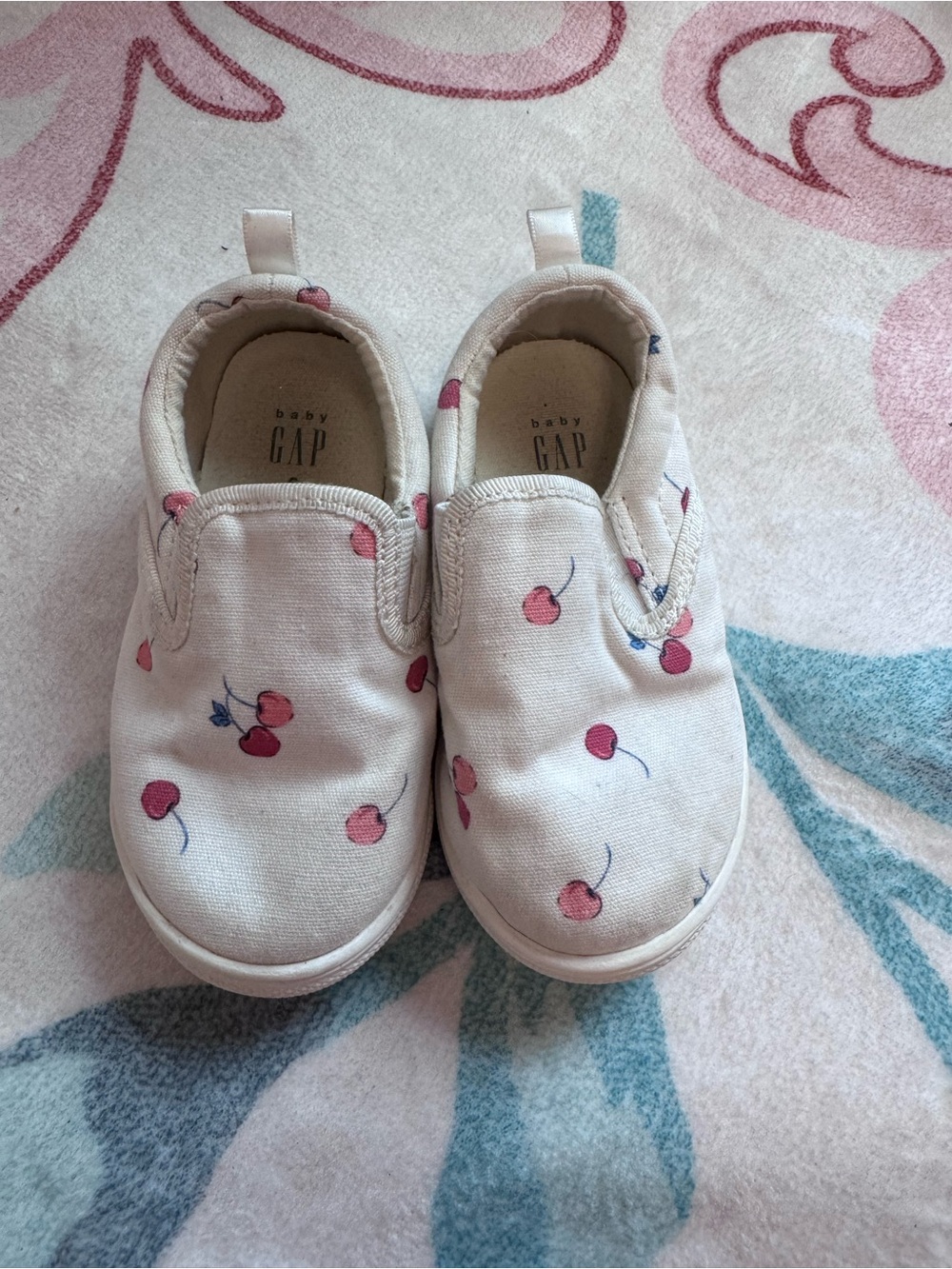 GAP White Canvas Slip-On Shoes with Pink Cherry Motif